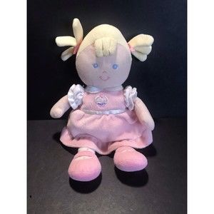 PRESTIGE BABY DOLL BLONDE HAIR PINK CUP CAKE DRESS PLUSH TOY 10" TALL BLUE EYES